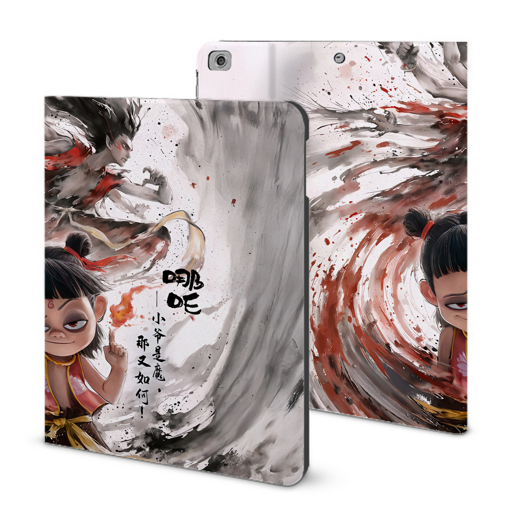 （画像用） Ne Zha 2 ナタ 魔童の大暴れ IPad ケース ブック型 PUレザー TPU 耐衝撃 軽量 薄型 ペン収納なし 全面保護 IPad 各モデル対応